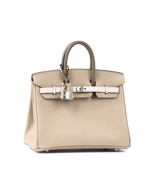 Birkin 25 Retourne Tri-colour Trench / Craie / Etoupe in Epsom Leather with Palladium Hardware