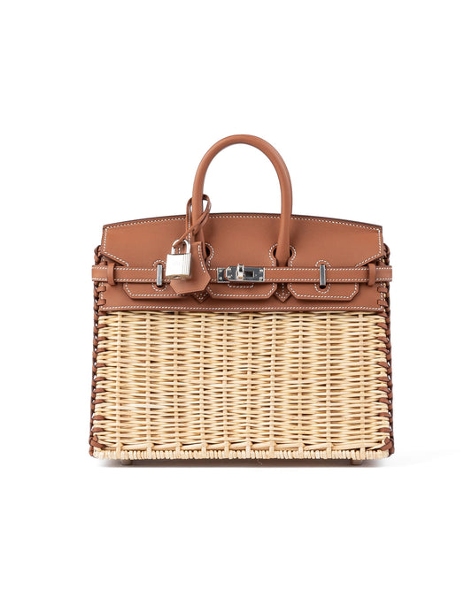 Birkin 25 Picnic Gold in Swift Leather & Osier Wicker with Palladium Hardware