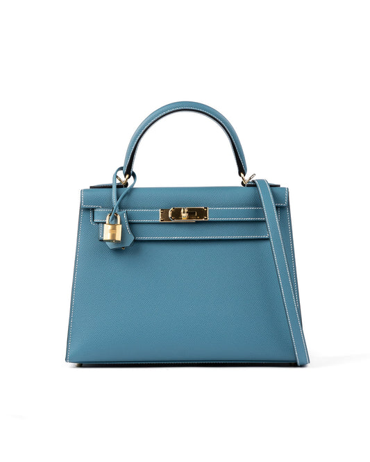 Kelly 28 Sellier Blue Jean in Epsom Leather with Gold Hardware