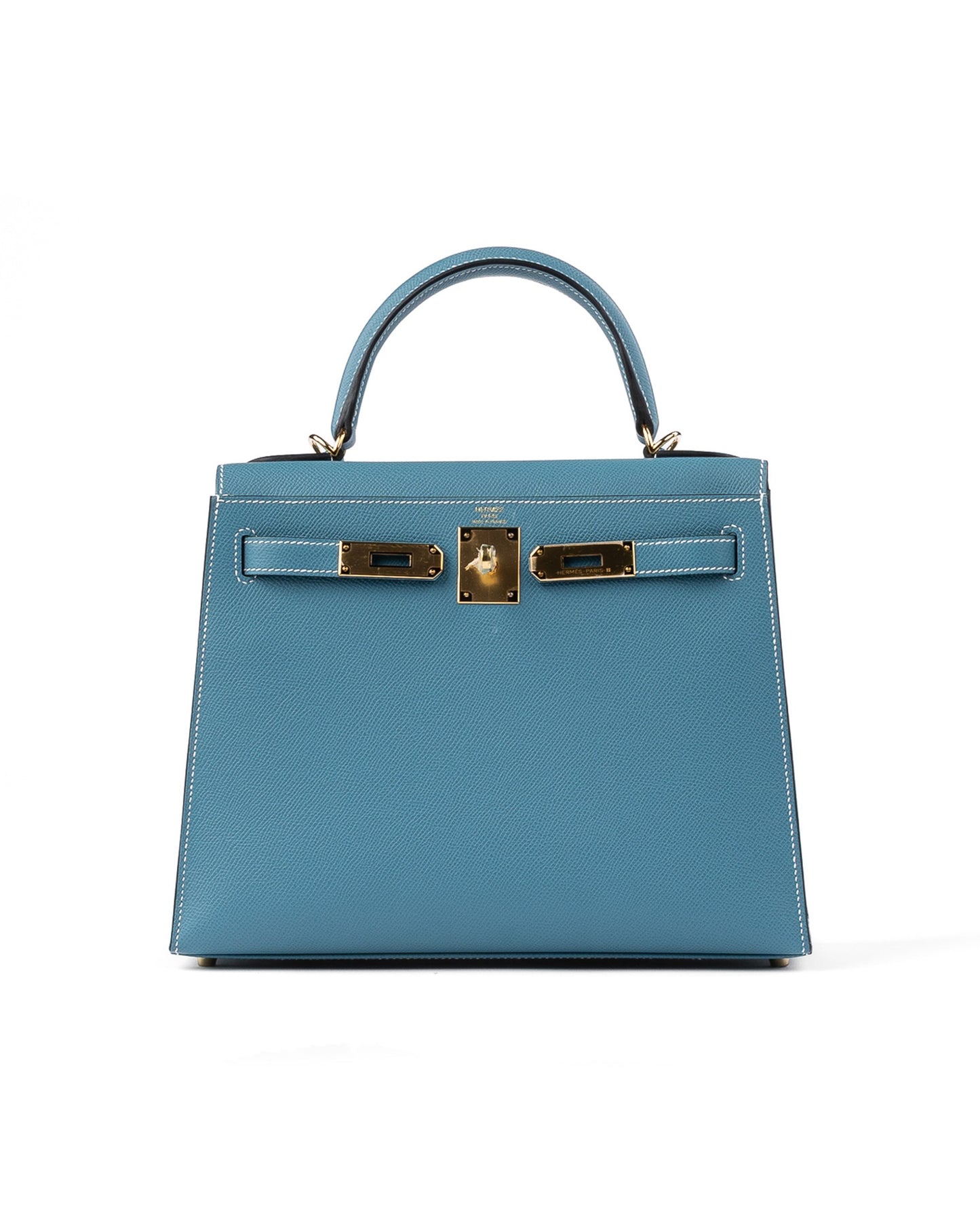 Kelly 28 Sellier Blue Jean in Epsom Leather with Gold Hardware