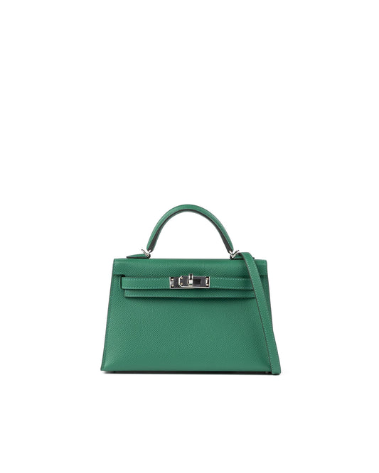 Kelly 20 Sellier Vert Vertigo in Epsom Leather with Palladium Hardware - Rare Double Strap
