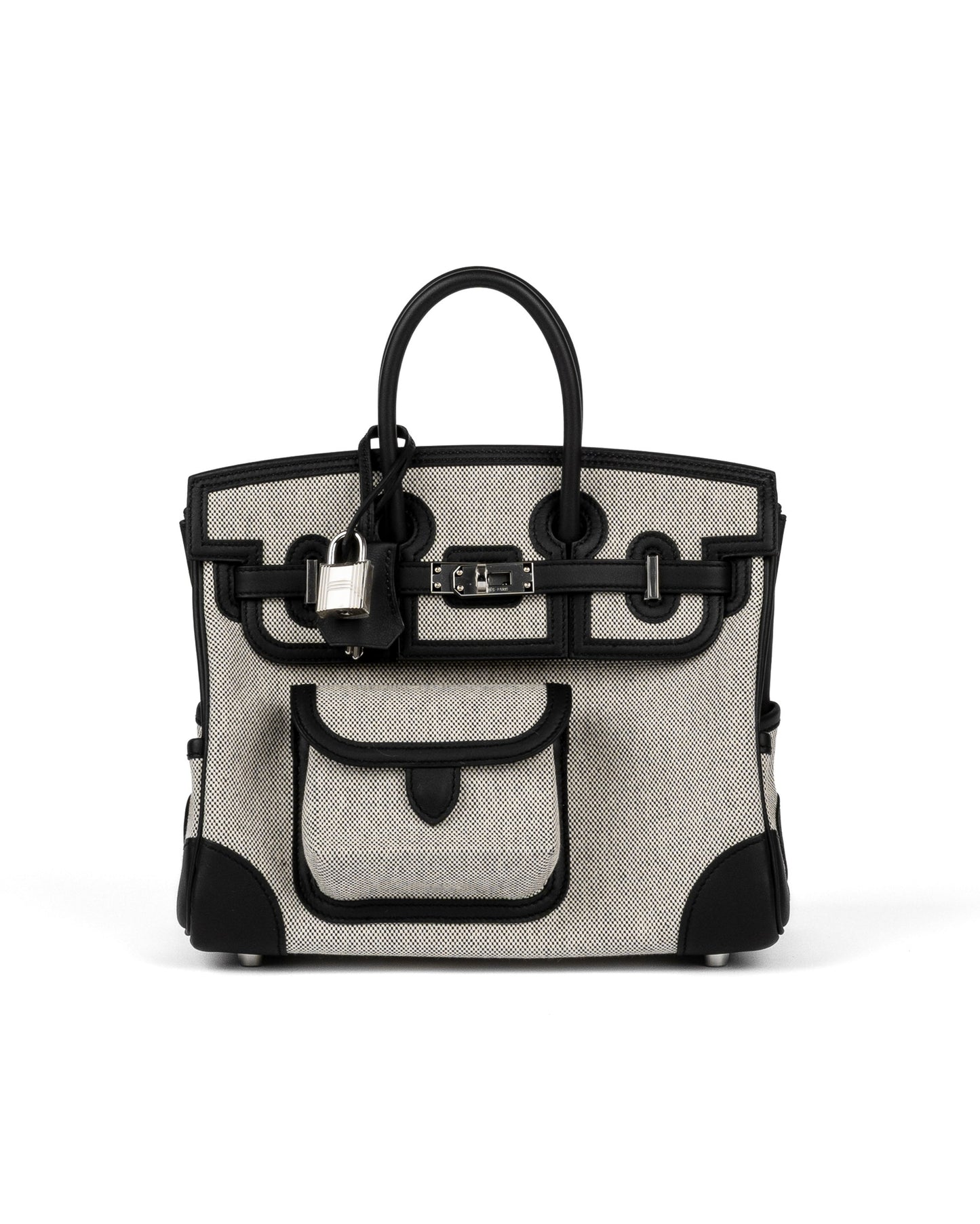 Birkin 25 Cargo Ecru/Black in Toile & Swift Leather with Palladium Hardware