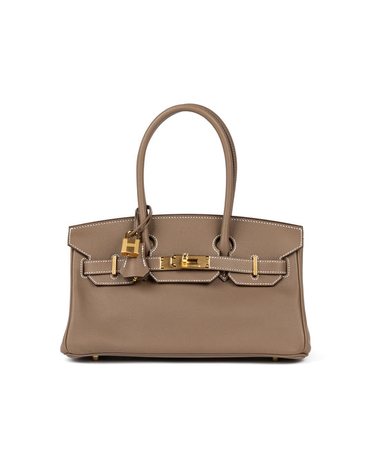 Birkin 29 Shoulder Etoupe in Evercolor Leather with Gold Hardware