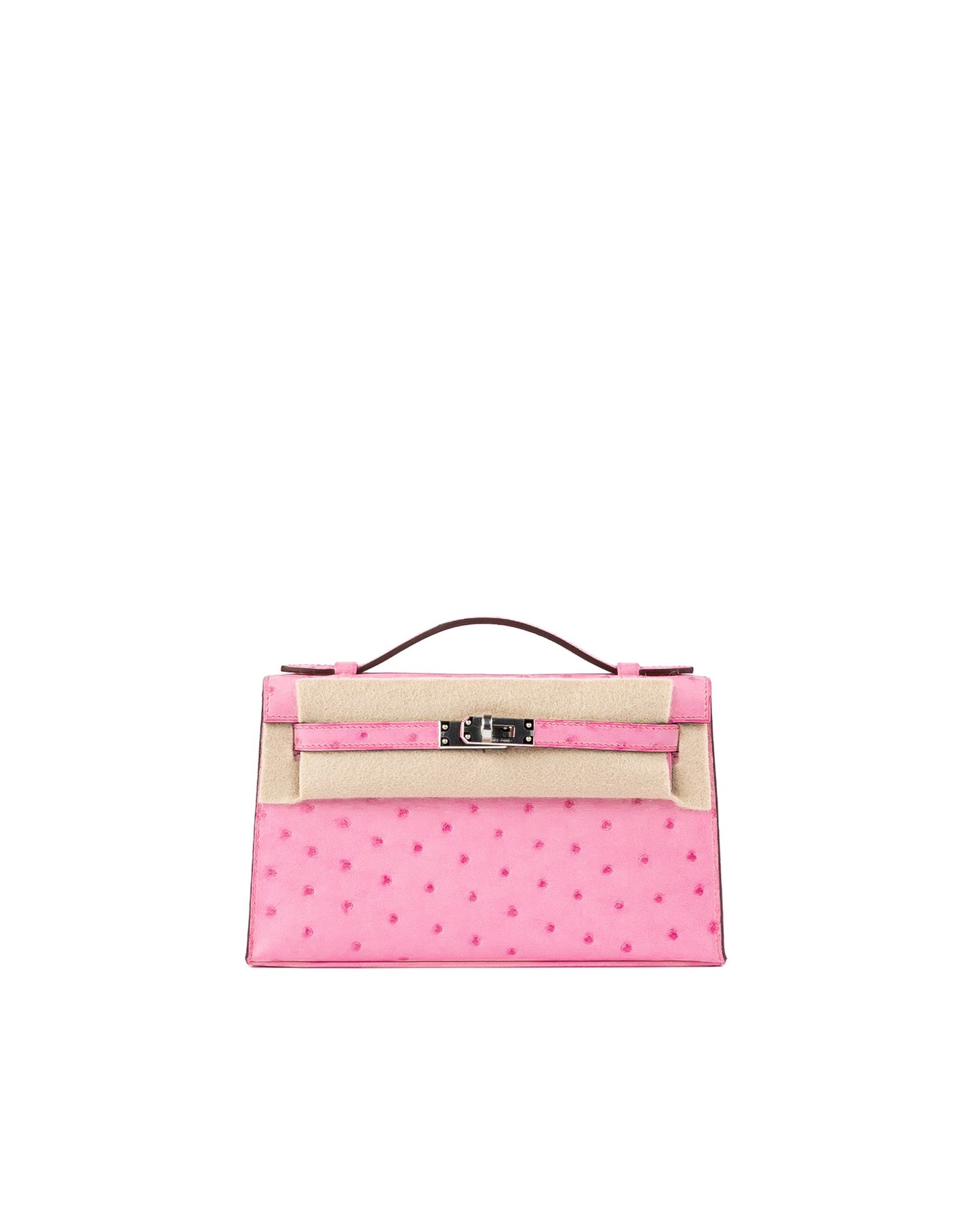 Kelly Pochette Bubblegum Ostrich with Palladium Hardware