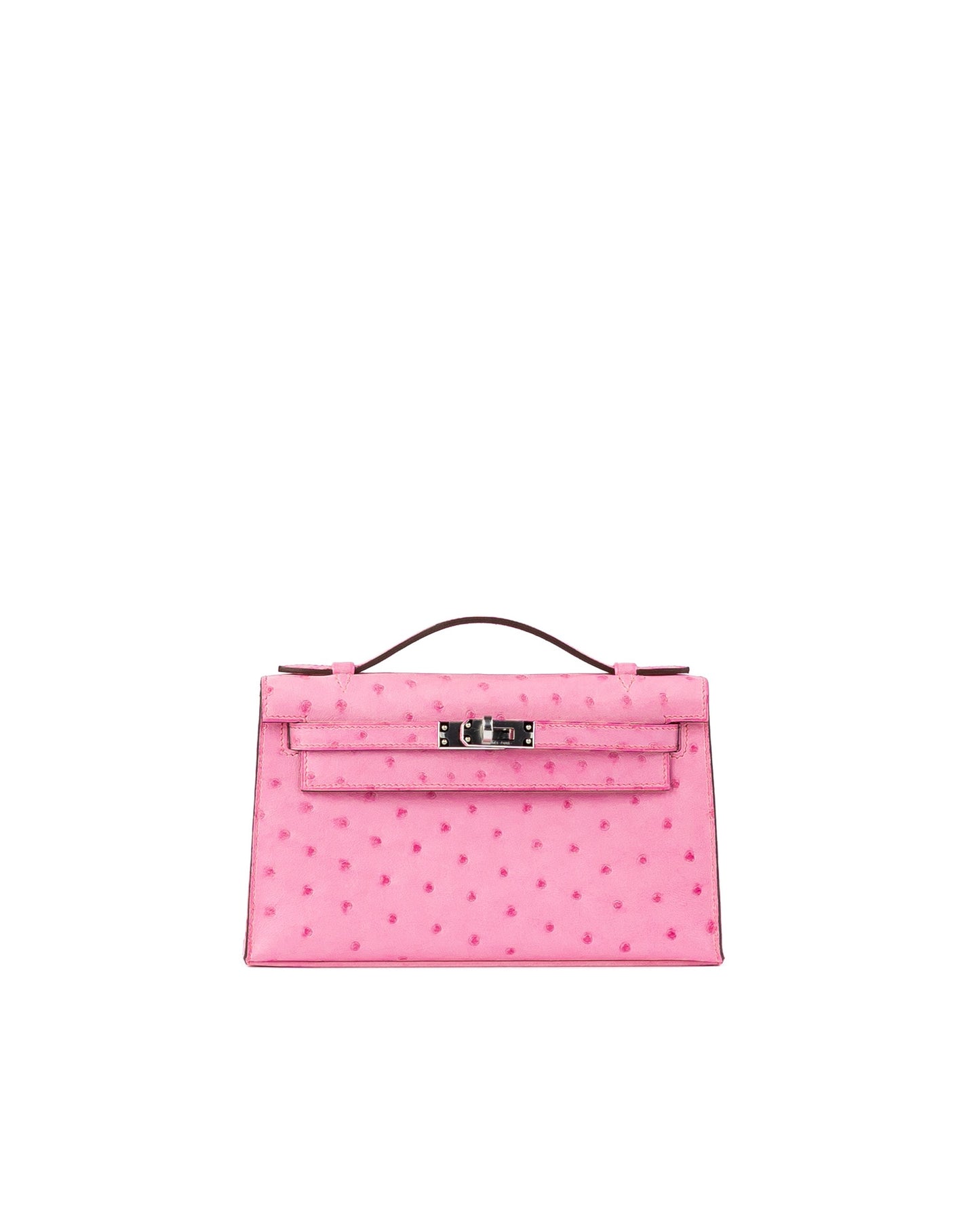 Kelly Pochette Bubblegum Ostrich with Palladium Hardware