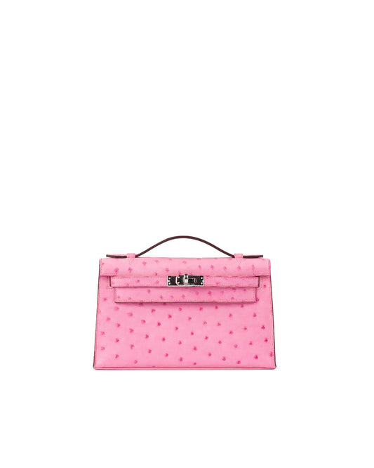 Kelly Pochette Bubblegum Ostrich with Palladium Hardware
