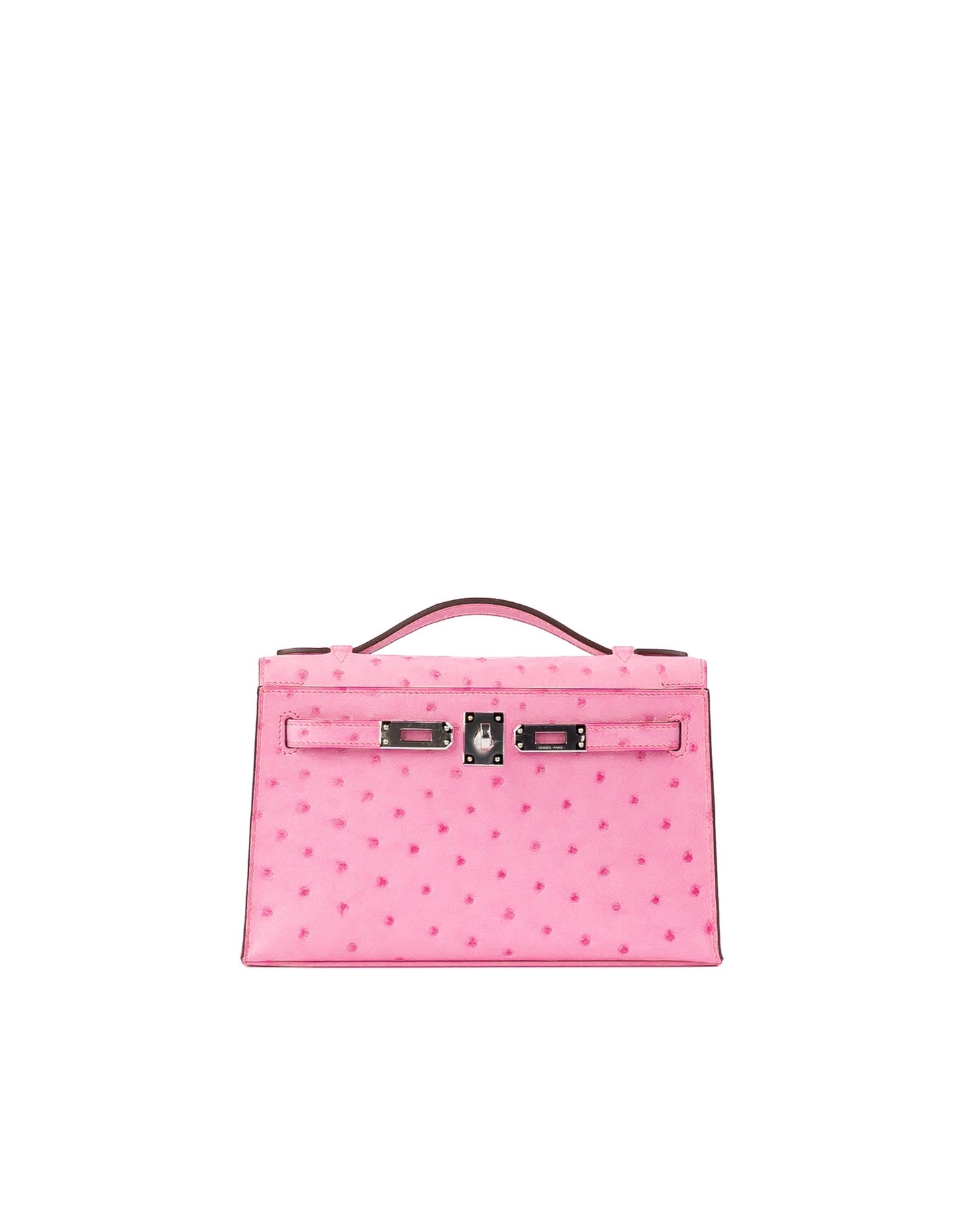 Kelly Pochette Bubblegum Ostrich with Palladium Hardware