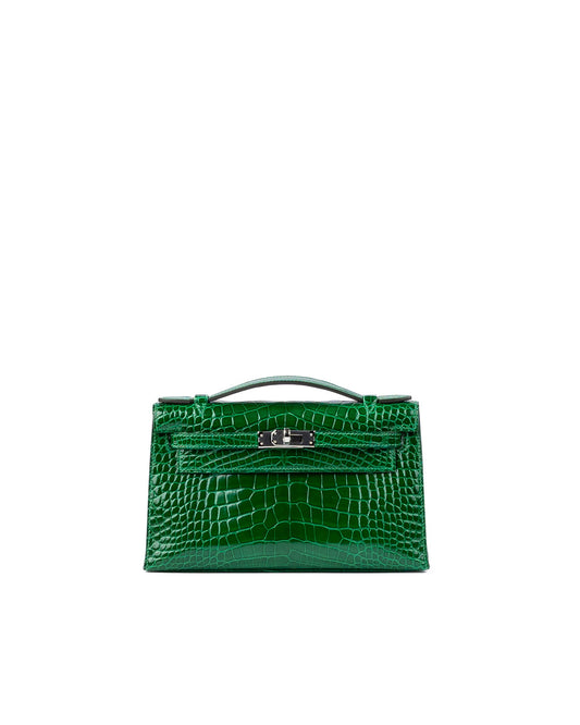 Kelly Pochette Vert Émeraude in Shiny Alligator with Palladium Hardware