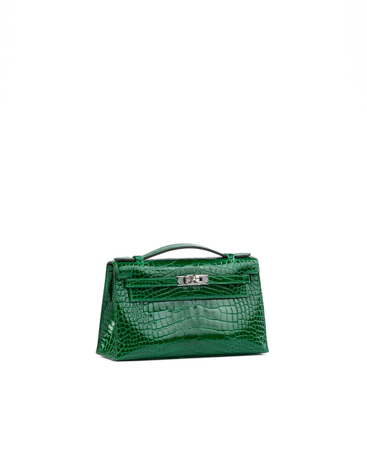 Kelly Pochette Vert Émeraude in Shiny Alligator with Palladium Hardware
