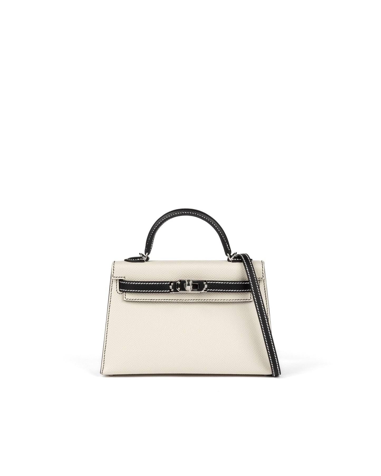 Kelly 20 HSS Craie/Black in Epsom Leather with Palladium Hardware