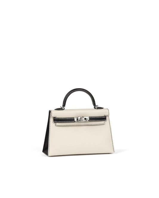 Kelly 20 HSS Craie/Black in Epsom Leather with Palladium Hardware