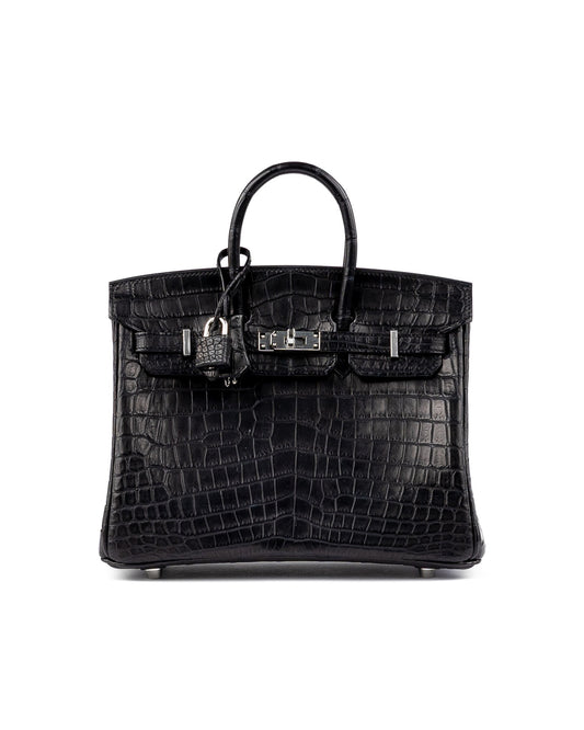 Birkin 25 Black in Matte Niloticus Crocodile with Palladium Hardware