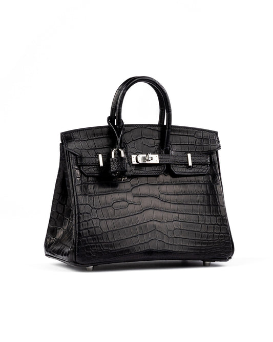 Birkin 25 Black in Matte Niloticus Crocodile with Palladium Hardware