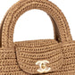 Chanel Mini Shopping Bag Dark Beige Braided Rafia Gold Tone Metal