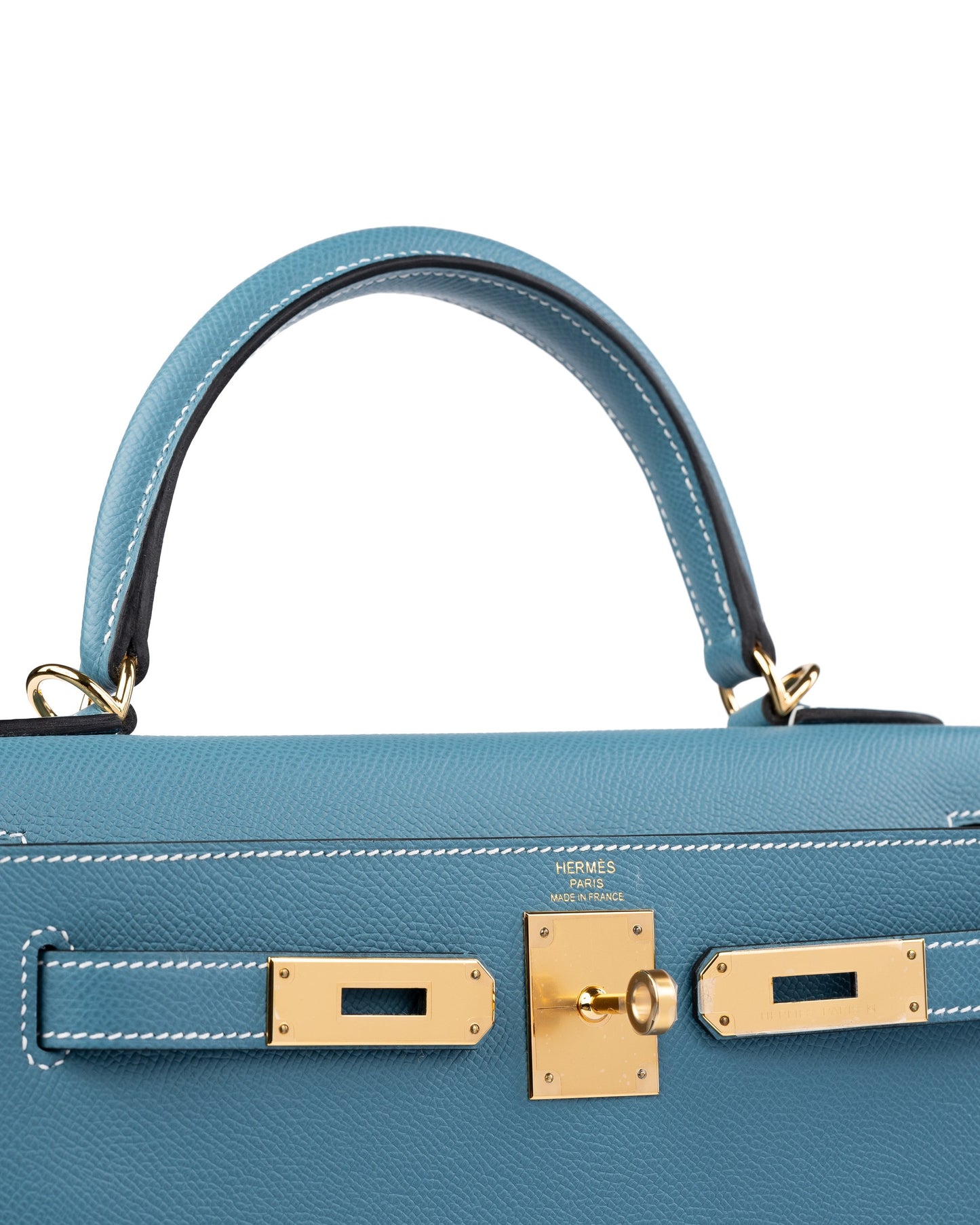 Kelly 28 Sellier Blue Jean in Epsom Leather with Gold Hardware