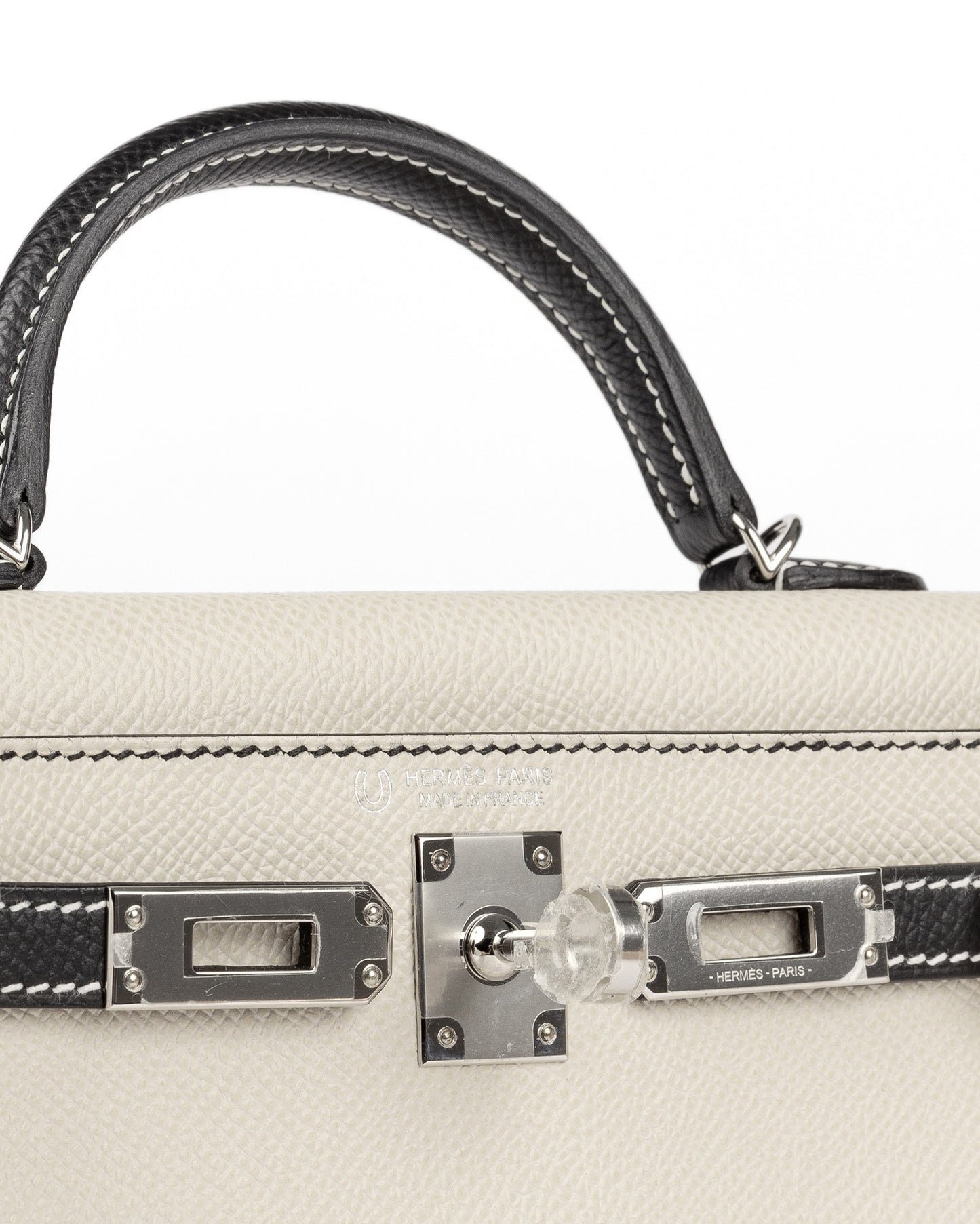 Kelly 20 HSS Craie/Black in Epsom Leather with Palladium Hardware