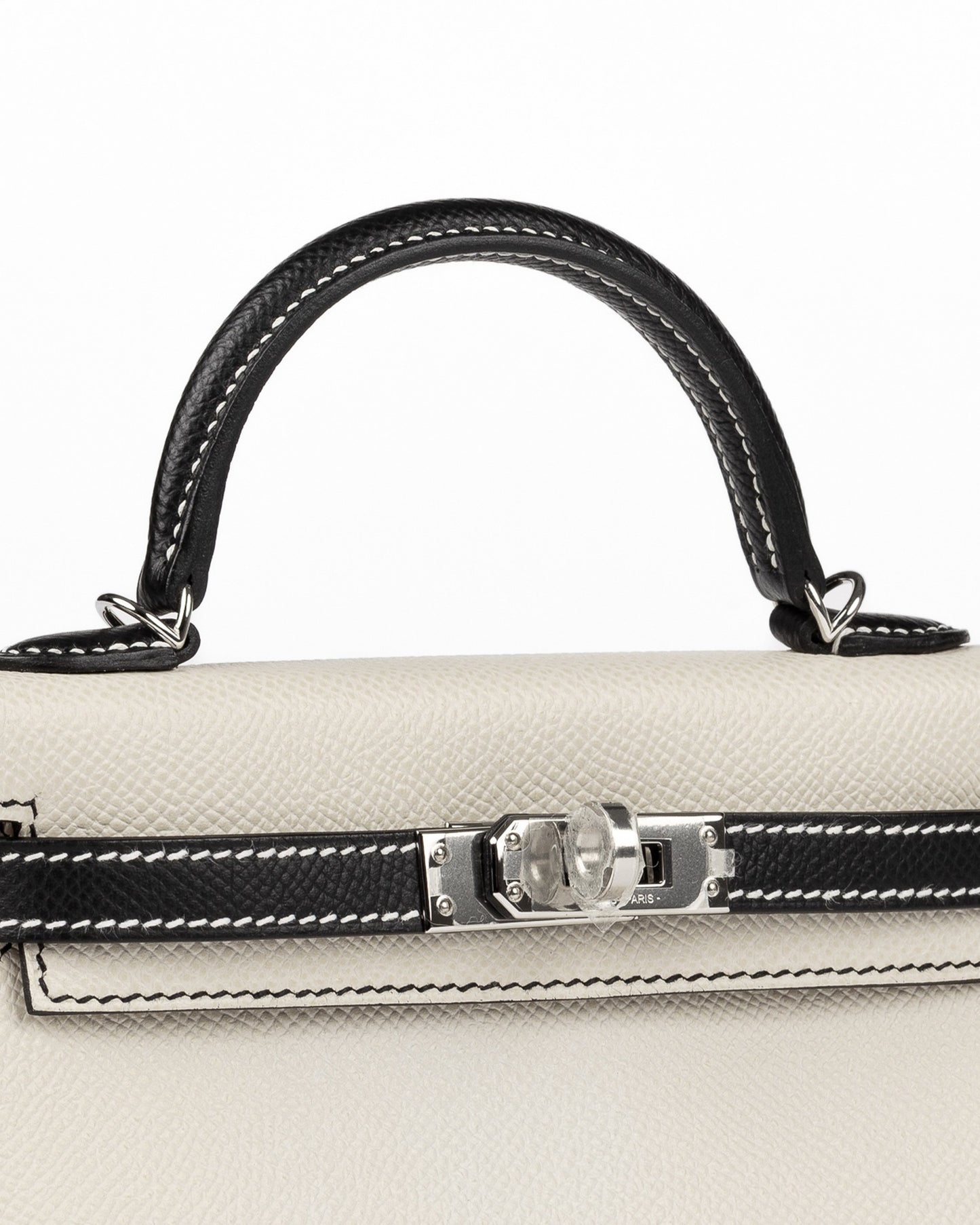 Kelly 20 HSS Craie/Black in Epsom Leather with Palladium Hardware