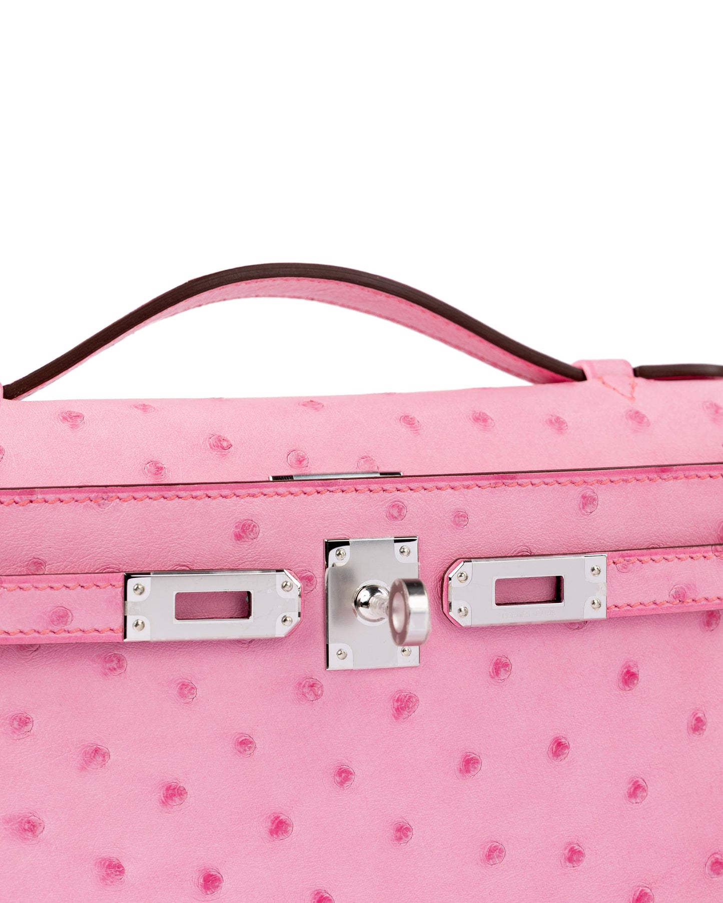 Kelly Pochette Bubblegum Ostrich with Palladium Hardware
