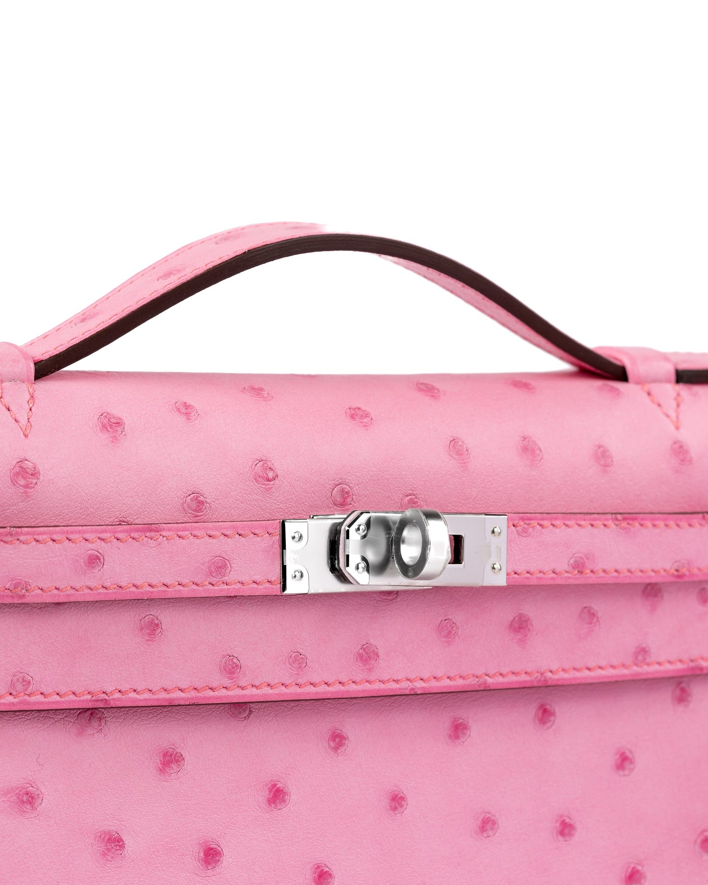 Kelly Pochette Bubblegum Ostrich with Palladium Hardware