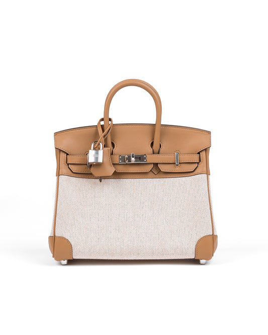 Birkin 25 Ecru/Chai in Toile/Swift leather with Palladium Hardware