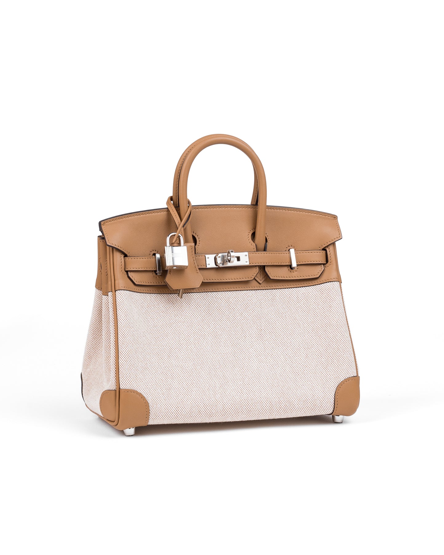 Birkin 25 Ecru/Chai in Toile/Swift leather with Palladium Hardware