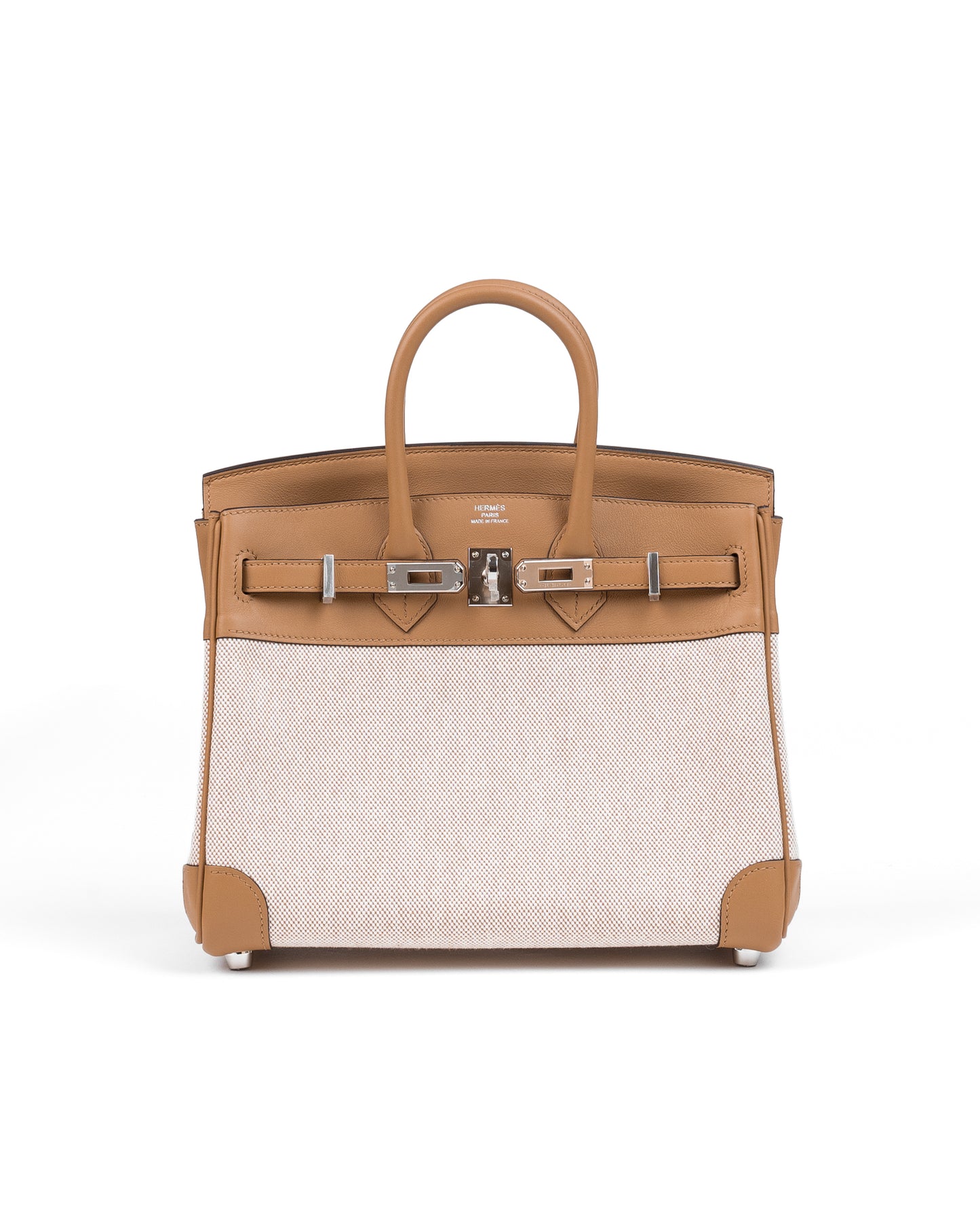 Birkin 25 Ecru/Chai in Toile/Swift leather with Palladium Hardware