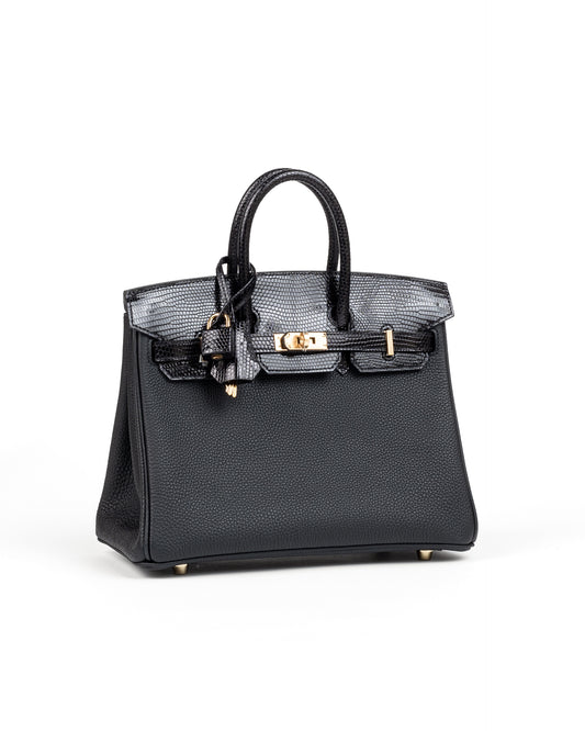 Birkin 25 Black in Togo leather and Lizard touch with Gold  Hardware