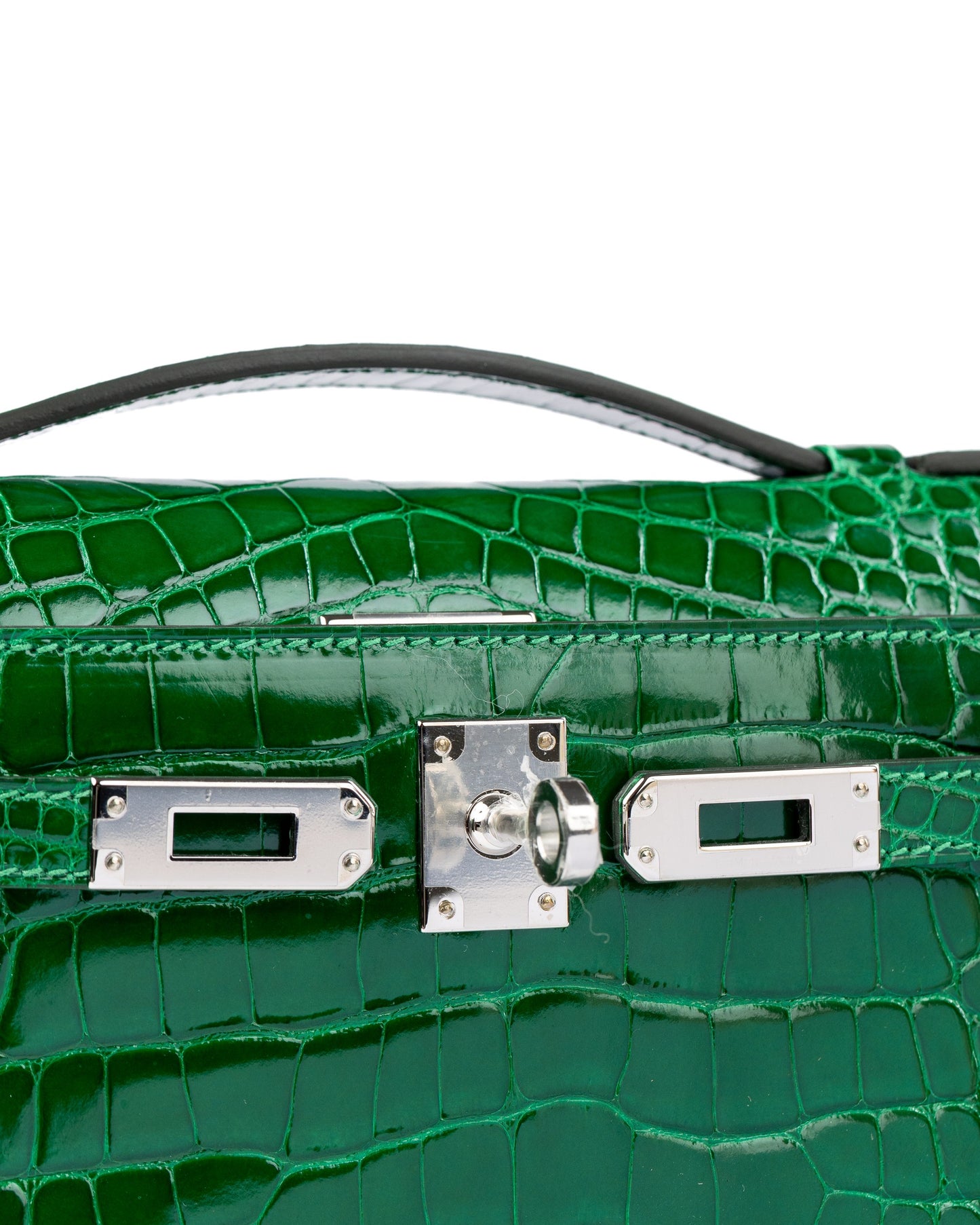 Kelly Pochette Vert Émeraude in Shiny Alligator with Palladium Hardware