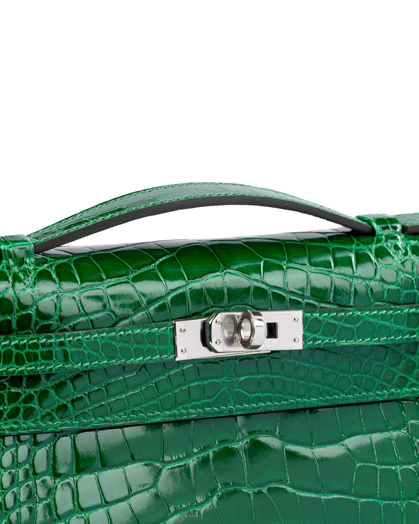 Kelly Pochette Vert Émeraude in Shiny Alligator with Palladium Hardware