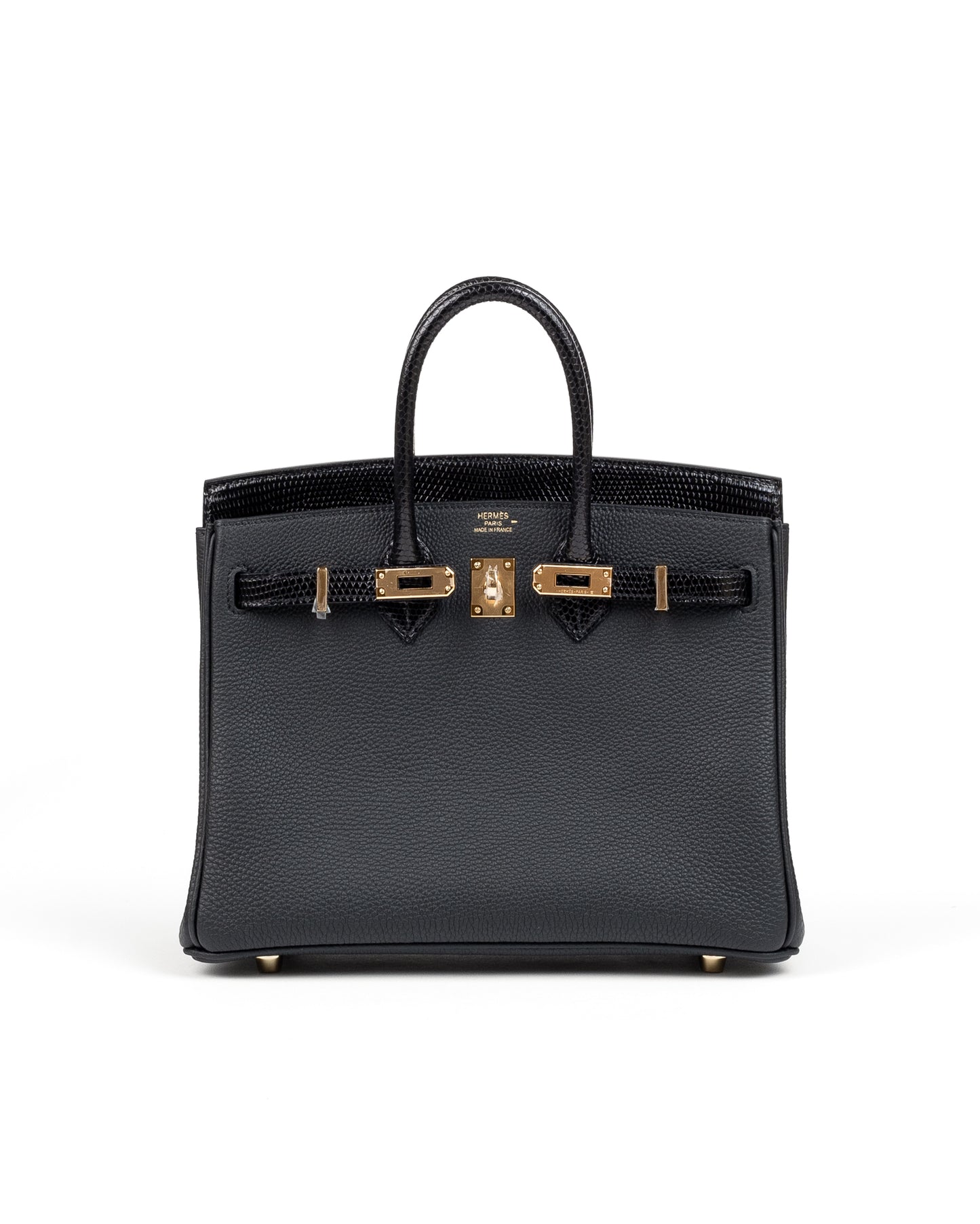 Birkin 25 Black in Togo leather and Lizard touch with Gold  Hardware