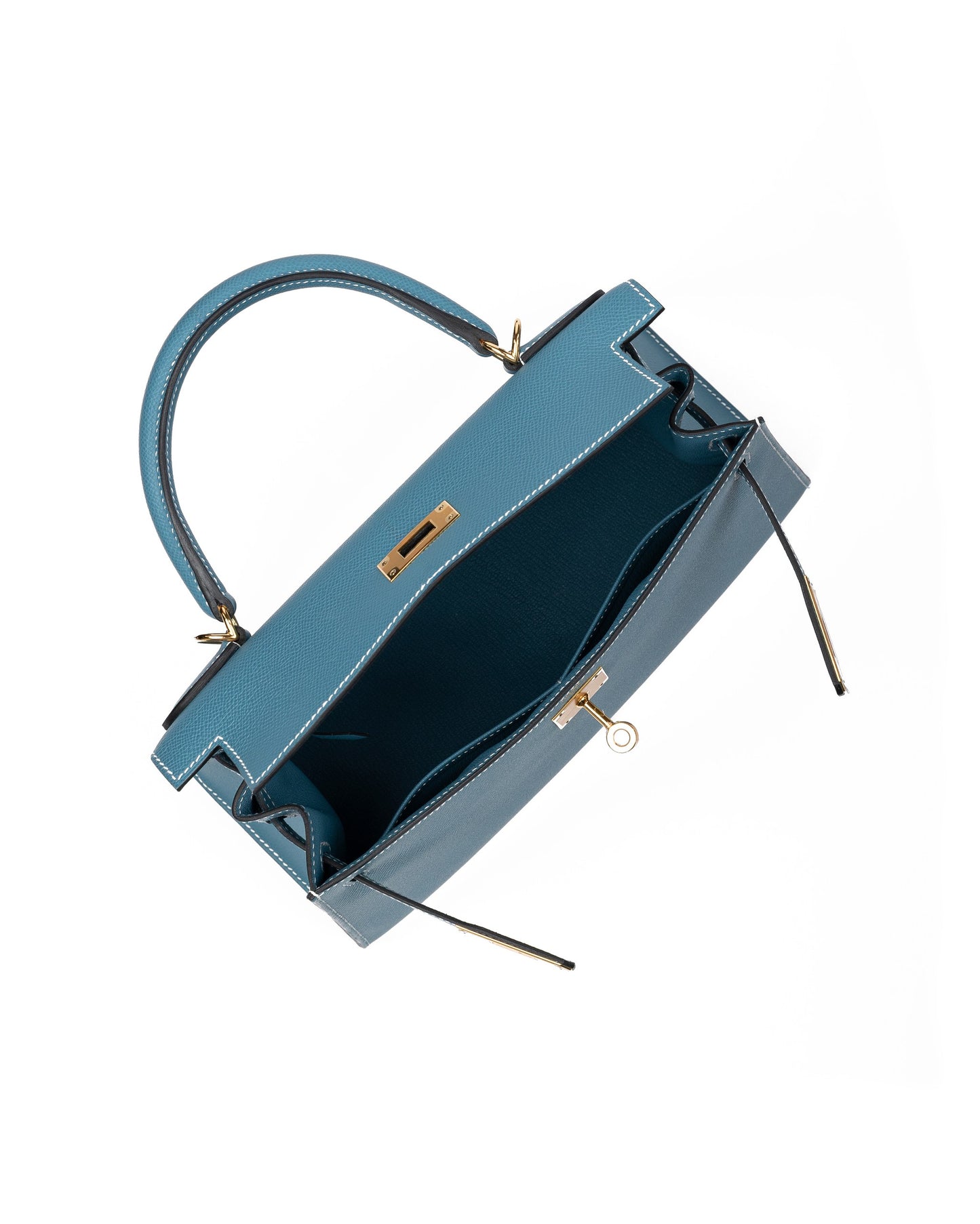 Kelly 28 Sellier Blue Jean in Epsom Leather with Gold Hardware