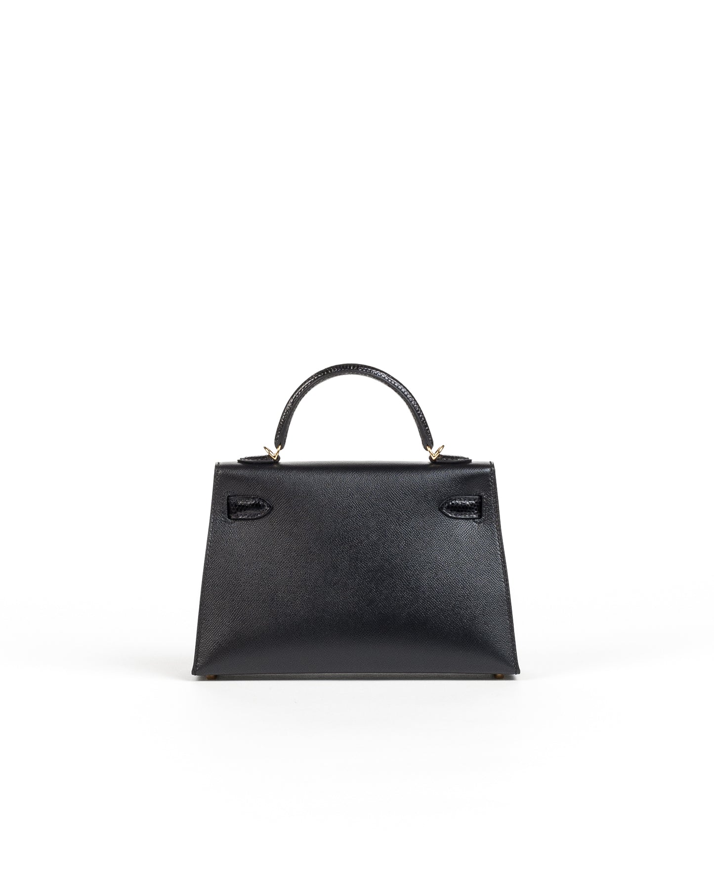 Kelly 20 Black in Veau Madame leather and Lizard touch with Gold Hardware