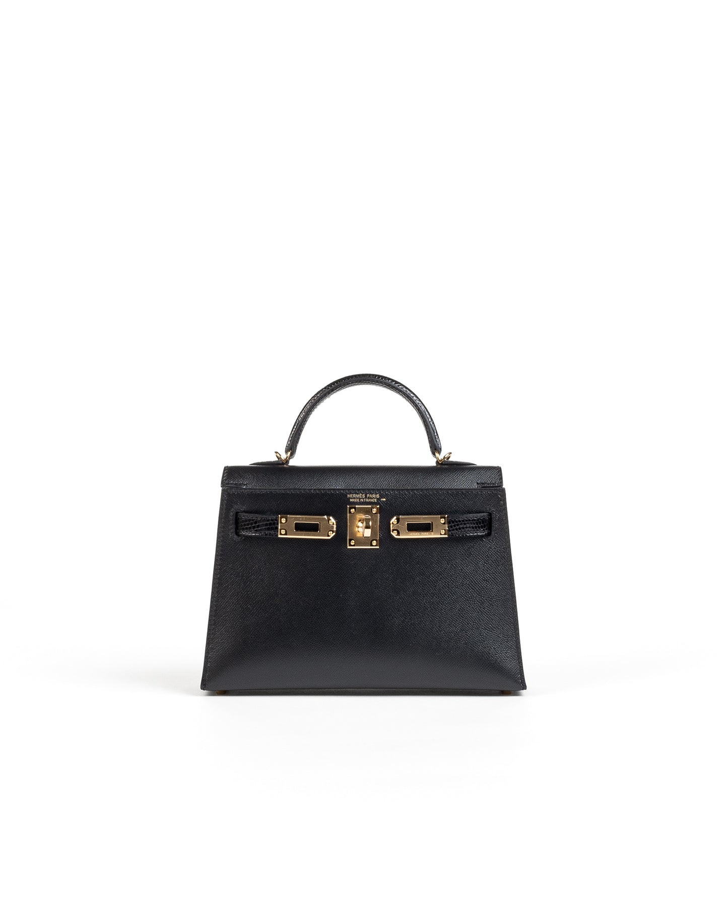 Kelly 20 Black in Veau Madame leather and Lizard touch with Gold Hardware