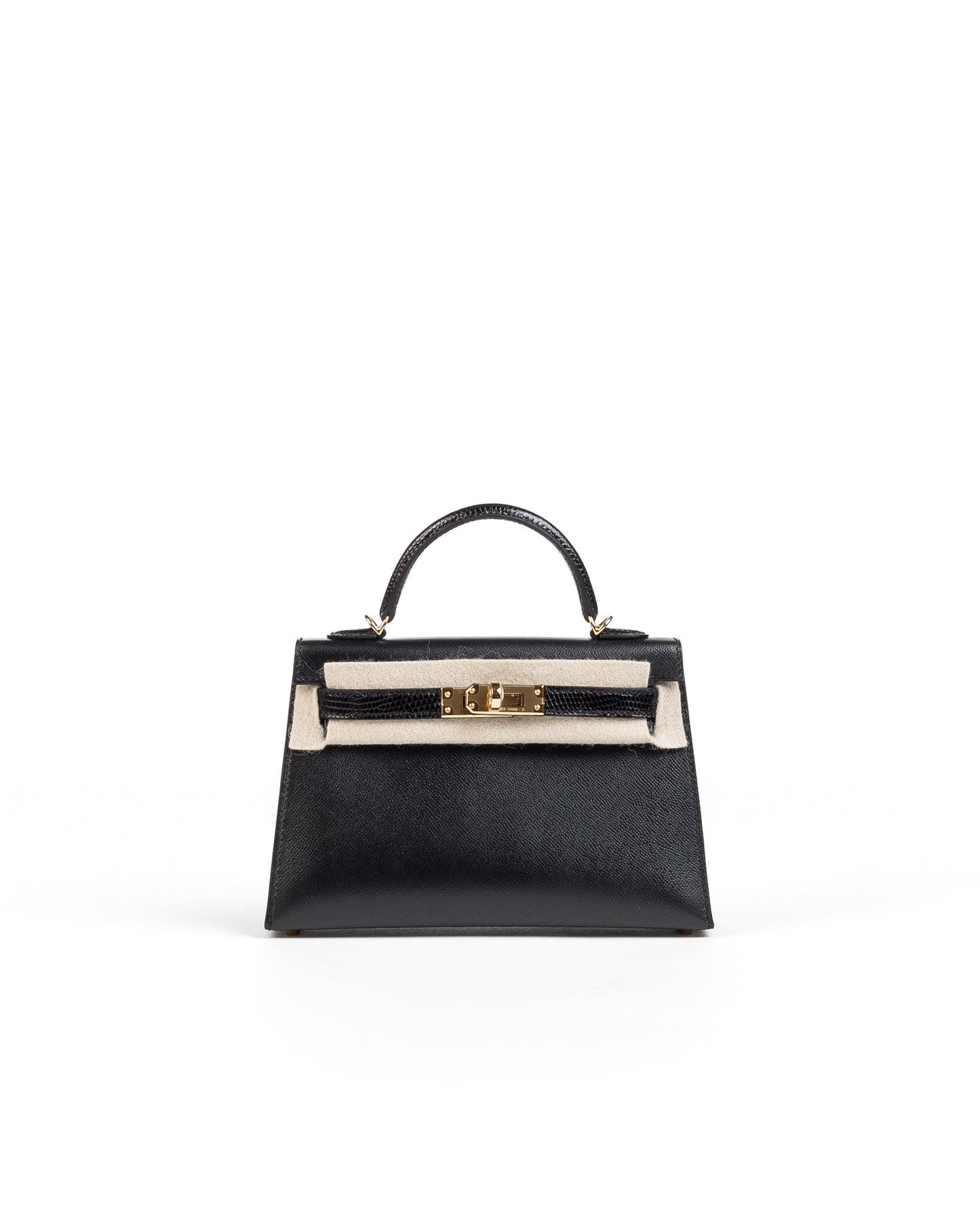 Kelly 20 Black in Veau Madame leather and Lizard touch with Gold Hardware