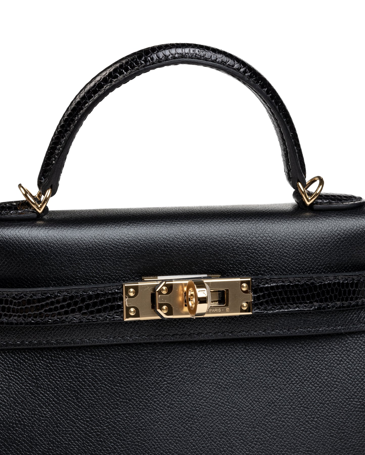 Kelly 20 Black in Veau Madame leather and Lizard touch with Gold Hardware