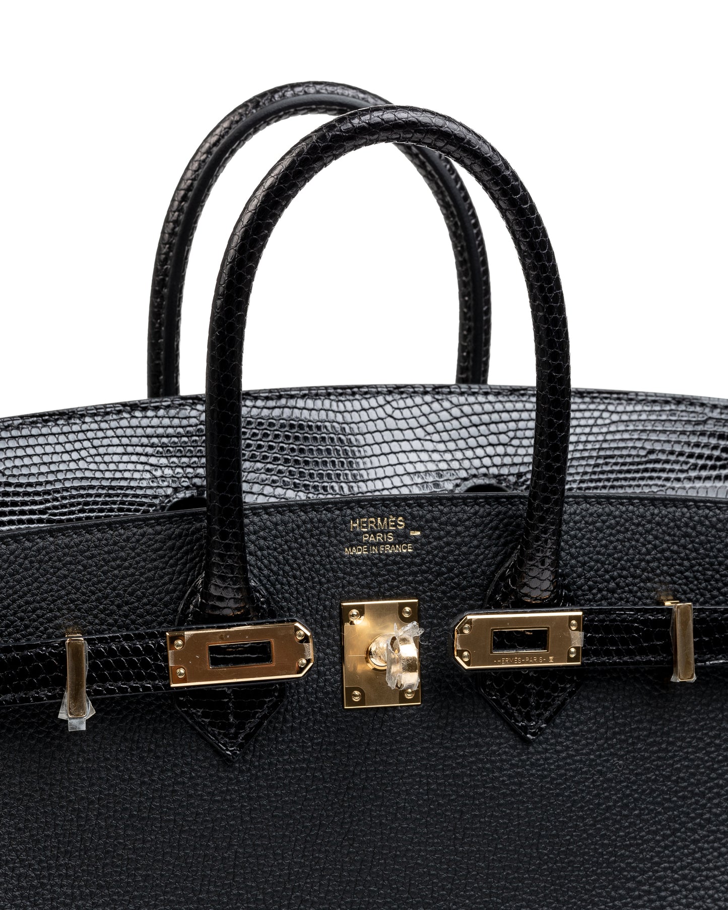 Birkin 25 Black in Togo Leather and Lizard Touch with Gold  Hardware