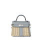 Kelly 20 Bleu Glacier in Swift and Naturel Osier Wicker Leather with Palladium Hardware