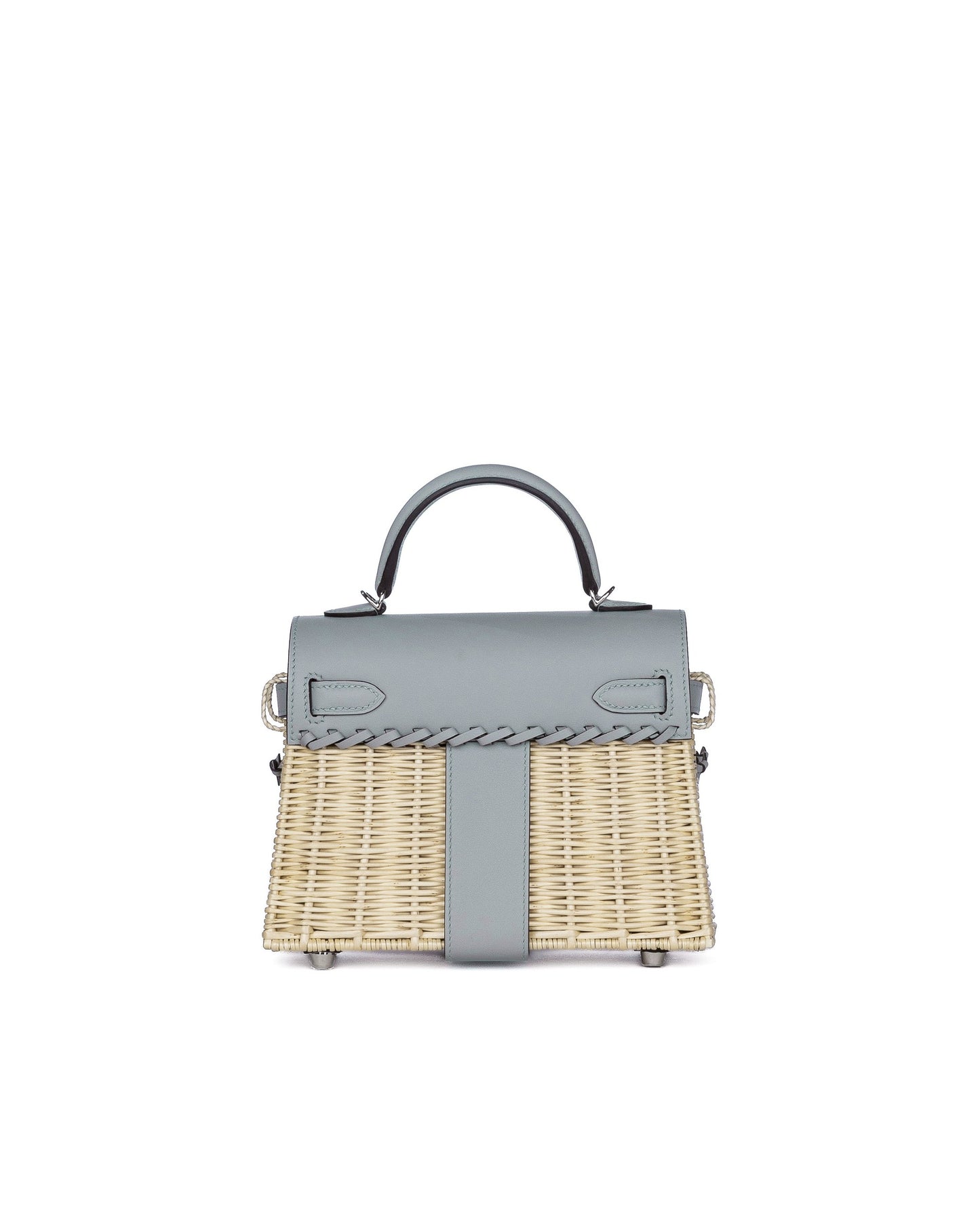 Kelly 20 Bleu Glacier in Swift and Naturel Osier Wicker Leather with Palladium Hardware