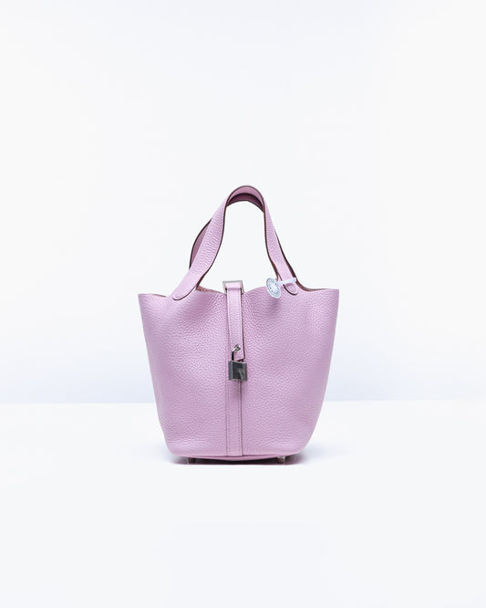 Picotin 18 Mauve Sylvestre in Taurillon Clemence leather with Palladium Hardware