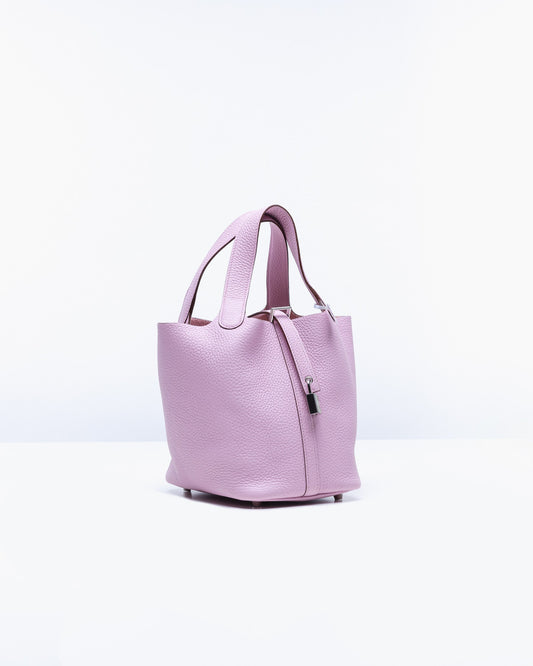 Picotin 18 Mauve Sylvestre in Taurillon Clemence leather with Palladium Hardware