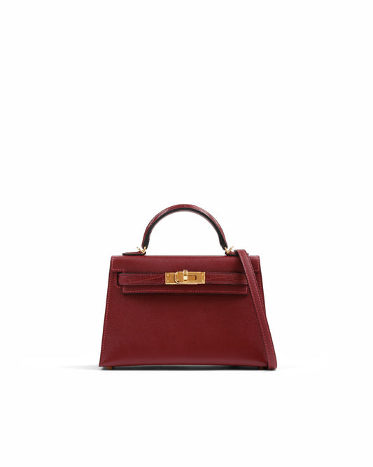 Kelly 20 Sellier Rouge H in Veau Madame Leather and Matte Alligator Touch with Gold Hardware