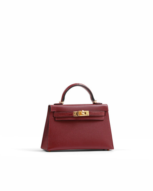 Kelly 20 Sellier Rouge H in Veau Madame Leather and Matte Alligator Touch with Gold Hardware