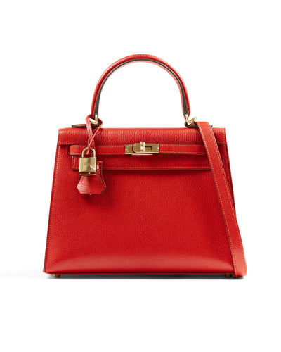Kelly 25 Sellier Rouge De Ceour in Chevre Leather with Gold Hardware