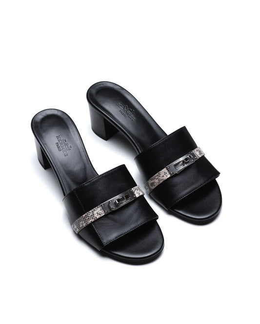 Gigi 50 Noir Sandal With Lizard Touch