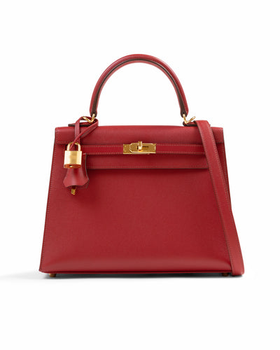 Kelly 25 Sellier Rubis in Veau Madame Leather with Gold Hardware