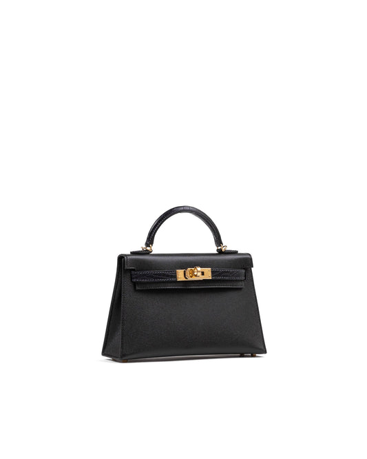 Kelly 20 Sellier Black in Madame Touch Alligator with Gold Hardware