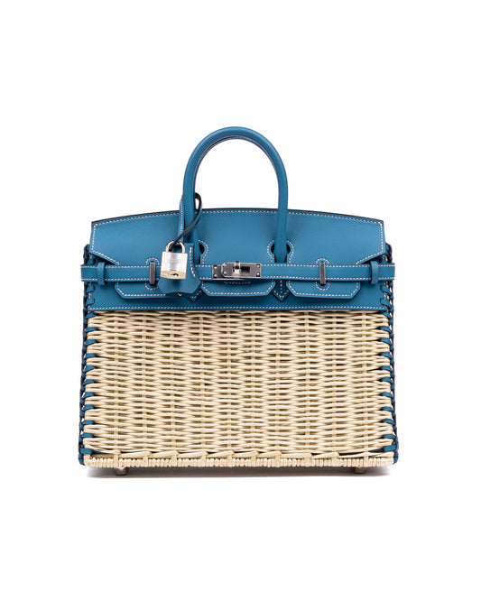 Hermès Birkin 25 Picnic Blue Jean in Swift & Osier Wicker with Palladium Hardware