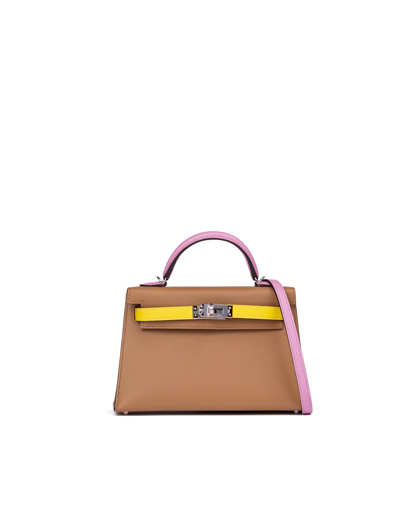 Hermès Kelly 20 Sellier Tri-Color Chai/Mauve Sylvestre/Lime in Epsom Leather with Palladium Hardware