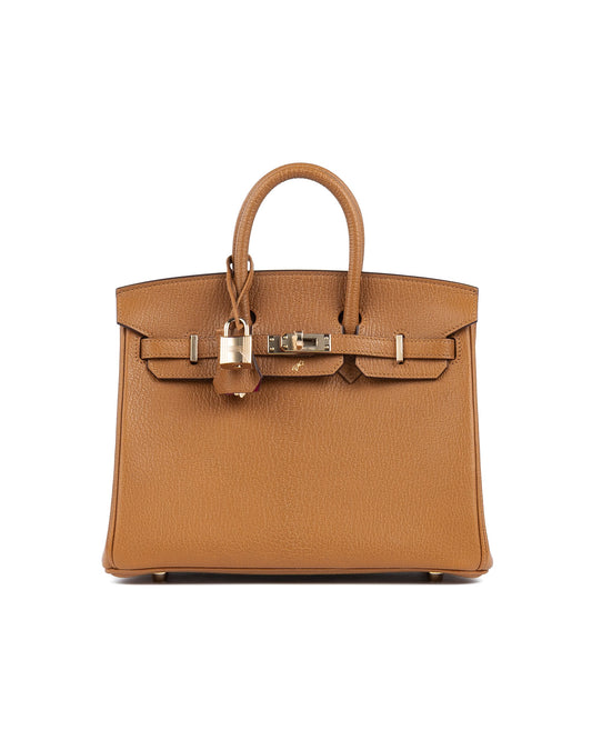 Birkin 25 HSS Caramel with Rose Mexico Interior in Chèvre Leather with Light Gold Hardware