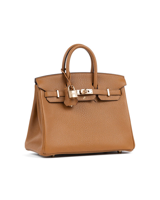 Birkin 25 HSS Caramel with Rose Mexico Interior in Chèvre Leather with Light Gold Hardware